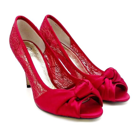 Adrianna Papell Ruby Red Satin and Lace Peep-toe Heel Dress Shoe Women’s Size 8 - Picture 7 of 14